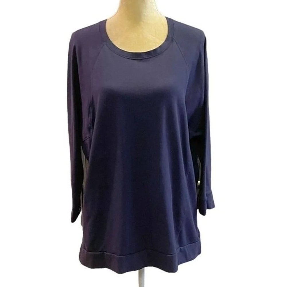 Eileen Fisher Navy Blue Long Sleeve Side Zip Pullover Top Blouse Size Medium